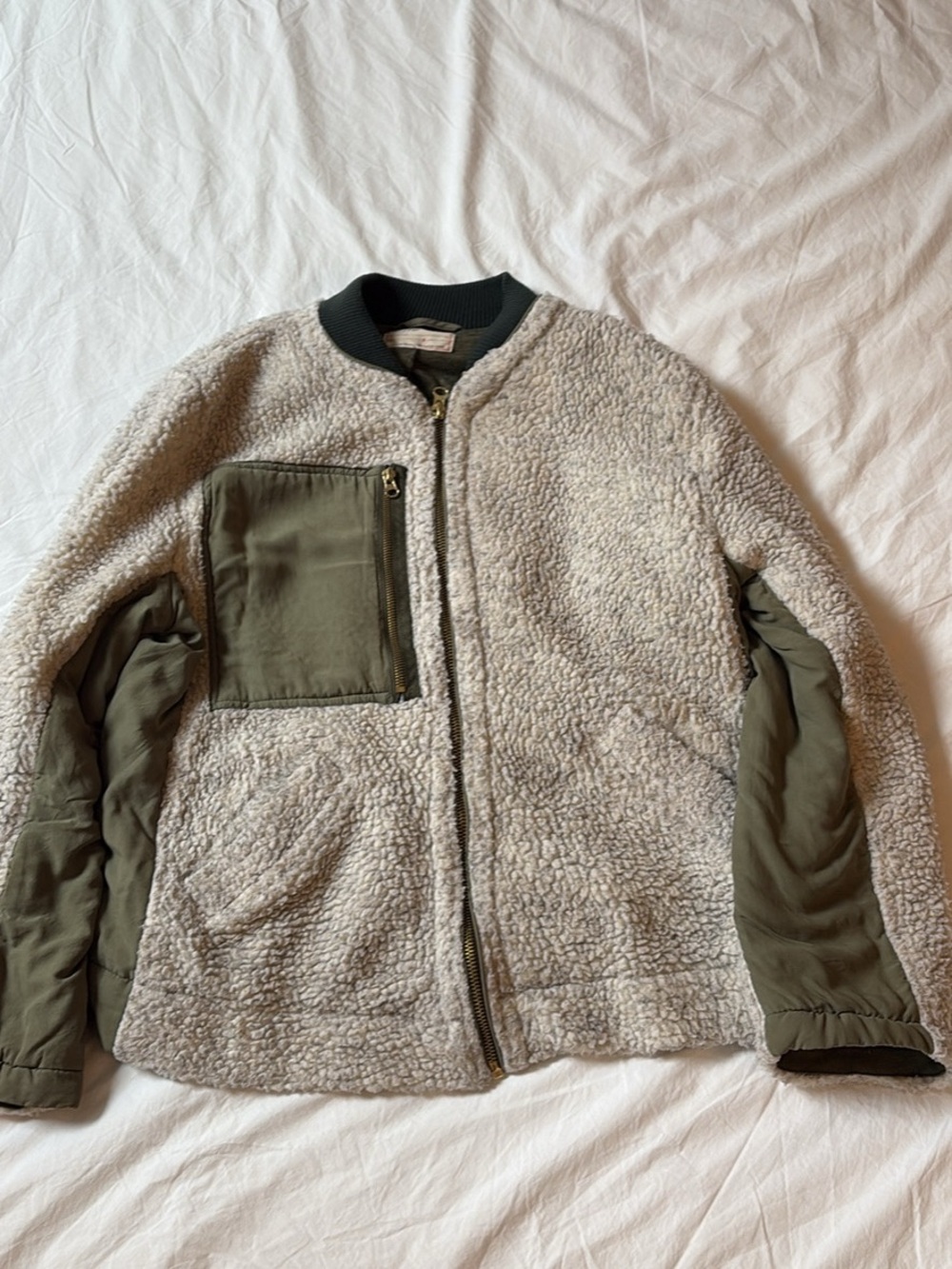 We The Free Cream Sherpa Bomber with Olive Utility Panels